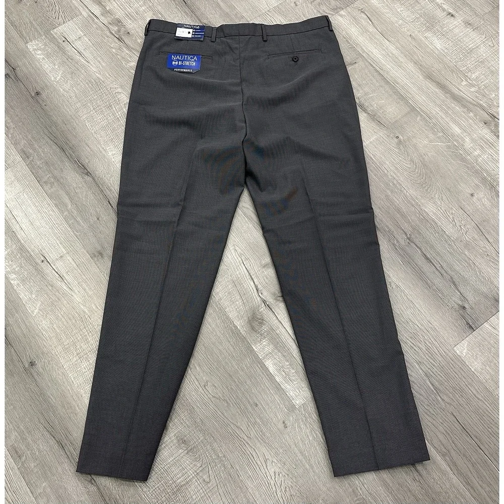 Nautica Men's Dress Pants W40/L34 Dark Gray Comfort Waist Bi-Stretch NWT‎